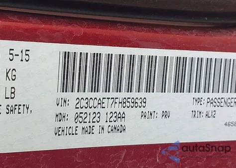 2015 Chrysler 300C z USA, uszkodzony, nr VIN 2C3CCAET7FH859639